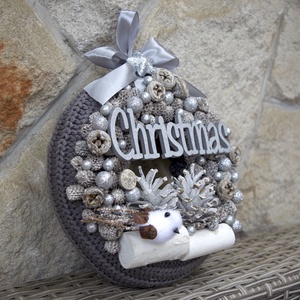 Ezüst kopogtató kismadárral - karácsony - karácsonyi lakásdekoráció - karácsonyi ajtódíszek - Meska.hu