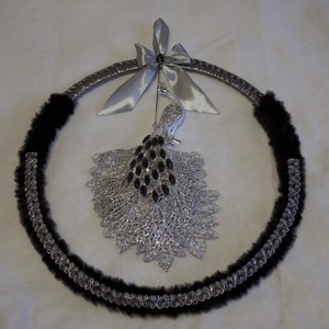 Ezüst-fekete páva fali - ajtódísz, Karácsony, Karácsonyi lakásdekoráció, Karácsonyi ajtódíszek, , MESKA