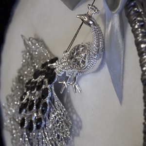 Ezüst-fekete páva fali - ajtódísz - karácsony - karácsonyi lakásdekoráció - karácsonyi ajtódíszek - Meska.hu