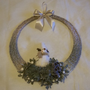 Felemás beige-hamvas kopogtató szarvas figurával, Karácsony, Karácsonyi lakásdekoráció, Karácsonyi ajtódíszek, Mindenmás, MESKA