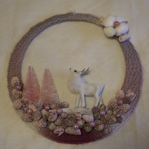 Rózsaszínszürkés átmenetes ajtódísz  puha, romantikus téli hangulattal, Karácsony, Karácsonyi lakásdekoráció, Karácsonyi ajtódíszek, Mindenmás, MESKA