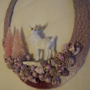 Rózsaszínszürkés átmenetes ajtódísz  puha, romantikus téli hangulattal - karácsony - karácsonyi lakásdekoráció - karácsonyi ajtódíszek - Meska.hu