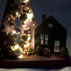 Meghitt, bordó tónusú téli hangulat  újraálmodva újrahasznosított fából - karácsony - karácsonyi lakásdekoráció - ünnepi asztaldekoráció - Meska.hu