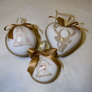 3 darabos karácsonyfadísz szett � szív és gömbök - Meska.hu