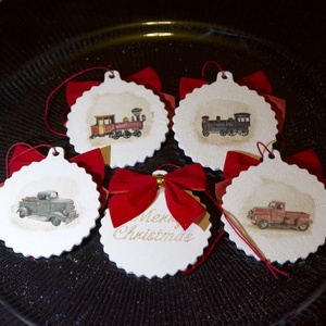 Kis fa karácsonyfadíszek � 5 darabos csomag - karácsony - karácsonyi lakásdekoráció - karácsonyfadíszek - Meska.hu