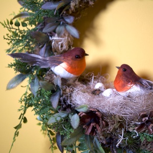 Tavaszi kopogtató, fészekkel, madárpárral - ünnepi díszek, dekorációk - húsvéti díszek és dekorációk - húsvéti ajtódísz, kopogtató - Meska.hu