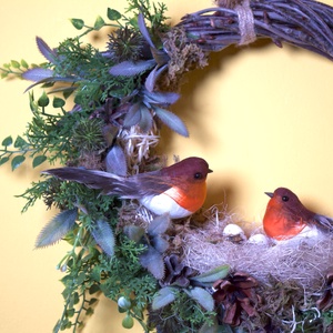 Tavaszi kopogtató, fészekkel, madárpárral - Meska.hu