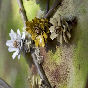 Tavaszi-húsvéti fali/ajtódísz tobozvirágokkal - ünnepi díszek, dekorációk - húsvéti díszek és dekorációk - húsvéti ajtódísz, kopogtató - Meska.hu