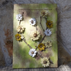 Tavaszi-húsvéti fali/ajtódísz tobozvirágokkal - Meska.hu