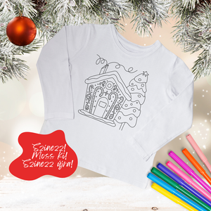 Mézeskalács házikós-karácsonyfás színezhető rövid vagy hosszú ujjú gyerek póló - ruha & divat - babaruha & gyerekruha - póló - Meska.hu