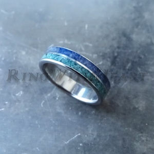 Titán vagy nemesacél gyűrű türkizzel és akvamarinnal, türkiz gyűrű, jegygyűrű, eljegyzési gyűrű, akvamarin gyűrű - esküvő - ékszer - karikagyűrű - Meska.hu