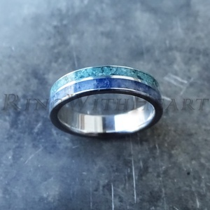 Titán vagy nemesacél gyűrű türkizzel és akvamarinnal, türkiz gyűrű, jegygyűrű, eljegyzési gyűrű, akvamarin gyűrű - esküvő - ékszer - karikagyűrű - Meska.hu