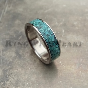 Titán vagy nemesacél gyűrű valódi türkizzel, türkiz gyűrű, jegygyűrű, eljegyzési gyűrű, ballagási ajándék, anyák napja - esküvő - ékszer - karikagyűrű - Meska.hu