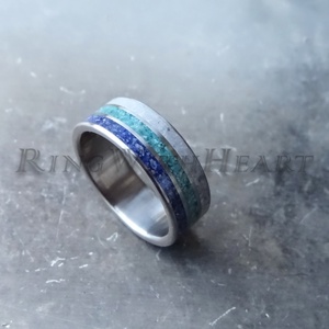 Titán vagy nemesacél gyűrű lápisszal, türkizzel és holdkővel, türkiz gyűrű, jegygyűrű, eljegyzési gyűrű, holdkő, lápisz - esküvő - ékszer - karikagyűrű - Meska.hu