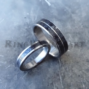 Titán vagy nemesacél gyűrűpár hematittal, hematit gyűrű, jegygyűrű, eljegyzési gyűrű, karikagyűrű, Esküvő, Ékszer, Karikagyűrű, Ékszerkészítés, MESKA