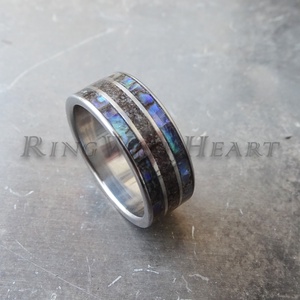 Titán vagy nemesacél gyűrű abalone kagylóval és dinoszaurusz fosszíliával, jegygyűrű, eljegyzési gyűrű, Esküvő, Ékszer, Karikagyűrű, Ékszerkészítés, MESKA