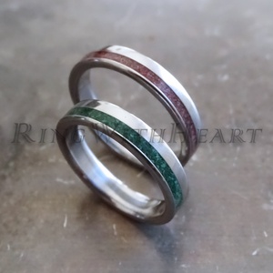 Titán vagy nemesacél gyűrűpár korallal és malachittal, korall gyűrű, jegygyűrű, eljegyzési gyűrű, karikagyűrű, Esküvő, Ékszer, Karikagyűrű, Ékszerkészítés, MESKA