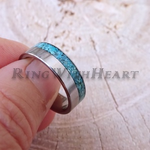 Titán vagy nemesacél gyűrű türkizzel, türkiz gyűrű, jegygyűrű, eljegyzési gyűrű, Valentin napi ajándék - esküvő - ékszer - karikagyűrű - Meska.hu