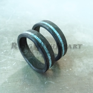 Kovácsolt karbon gyűrűpár türkizzel, extra könnyű jegygyűrű, eljegyzési gyűrű, évfordulós ajándék, türkiz gyűrű, Esküvő, Ékszer, Karikagyűrű, Ékszerkészítés, MESKA