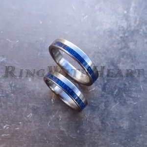 Titán vagy nemesacél gyűrűpár lápisszal, lazurit gyűrű, jegygyűrű, eljegyzési gyűrű, karikagyűrű, lápisz gyűrű, Esküvő, Ékszer, Karikagyűrű, Ékszerkészítés, MESKA