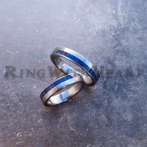 Titán vagy nemesacél gyűrűpár lápisszal, lazurit gyűrű, jegygyűrű, eljegyzési gyűrű, karikagyűrű, lápisz gyűrű - esküvő - ékszer - karikagyűrű - Meska.hu
