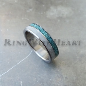 Titán vagy nemesacél gyűrű türkizzel és holdkővel, türkiz gyűrű, jegygyűrű, eljegyzési gyűrű, holdkő gyűrű - esküvő - ékszer - karikagyűrű - Meska.hu
