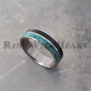 Titán vagy nemesacél gyűrű fekete turmalinnal és türkizzel, türkiz gyűrű, jegygyűrű, eljegyzési gyűrű, Esküvő, Ékszer, Karikagyűrű, Ékszerkészítés, MESKA