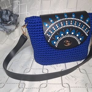 Horgolt oldaltáska kék, Táska & Tok, Kézitáska & válltáska, Vállon átvethető táska, Horgolás, MESKA