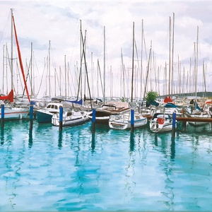 Olaj festmény - Balatoni kikötő - művészet - festmény - olajfestmény - Meska.hu