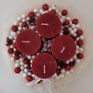 Bordó fehér adventi koszorú  - karácsony - adventi díszek - adventi koszorú - Meska.hu