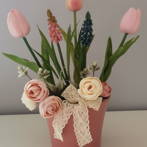 Tulipános asztaldísz, Otthon & Életmód, Dekoráció, Asztal és polc dekoráció, Asztaldísz, Virágkötés, Mindenmás, MESKA