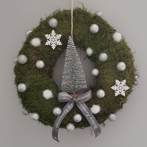 Fenyős ezüst ajtódísz , Karácsony, Adventi díszek, Adventi ajtódísz, Virágkötés, Mindenmás, MESKA