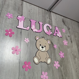 Egyedi névre szóló faldekoráció - macis névtábla gyerekszobába � - baba - mama - babaszoba dekoráció - babanév dekoráció - Meska.hu