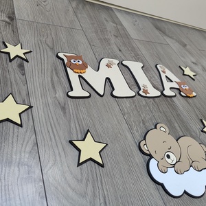 Bézs-barna macis névtábla � Természetes stílusú babaszoba dekor � - baba - mama - babaszoba dekoráció - babanév dekoráció - Meska.hu