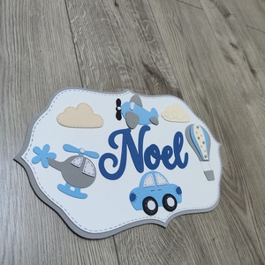 Egyedi névre szóló kisfiú fali dekoráció - Repülős és autós motívummal, Baba - mama, Babaszoba dekoráció, Baba névtábla, , MESKA
