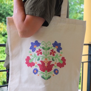 Kézzel himzett designer vászon szatyor, Táska & Tok, Bevásárlás & Shopper táska, Shopper, textiltáska, szatyor, Fotó, grafika, rajz, illusztráció, Varrás, MESKA