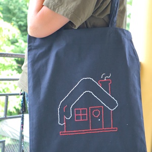 Kézzel himzett karácsonyi vászonszatyor, Táska & Tok, Bevásárlás & Shopper táska, Shopper, textiltáska, szatyor, Mindenmás, Varrás, MESKA