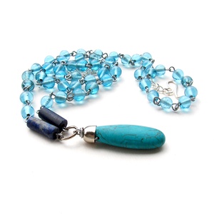 Türkiz medál, üveg és lápisz nyakláncon - ékszer - nyaklánc - medál - Meska.hu