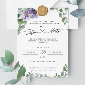 Lila virágos Esküvői Meghívó, Zöldellő Elegancia - Tökéletes Esküvői Meghívó a Természet Szépségével lila1 - esküvő - meghívó & kártya - meghívó - Meska.hu