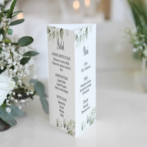 Greenery Menü Itallap Asztalszám Menüháromszög háromszög asztali display menükártya esküvői menü - esküvő - meghívó & kártya - menü - Meska.hu