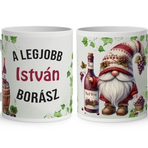 Névvel kérhető - A legjobb borász manó és a vörös bor mintás bögre, Otthon & Életmód, Konyhafelszerelés, tálalás, Tálalás, Bögre & Csésze, , MESKA