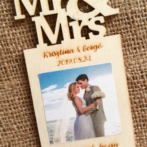 Fényképes fa hűtőmágnes, Mr&Mrs - Meska.hu