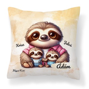 Névvel kérhető - Cuki lajhár Apa és két kis lajhár mintás párna - Meska.hu