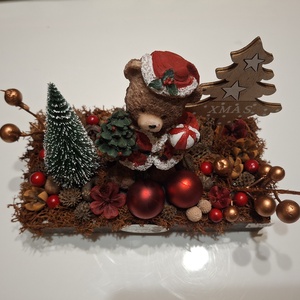 Karácsonyi asztaldísz mikulásruhás macival - karácsony - adventi díszek - adventi asztaldísz - Meska.hu