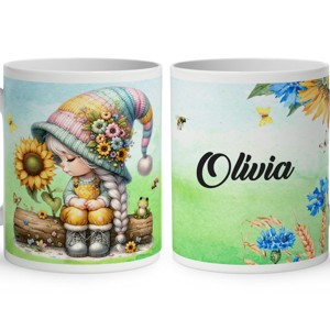 Névvel kérhető - Napraforgós manó lány cuki békával mintás bögre, Otthon & Életmód, Konyhafelszerelés, tálalás, Tálalás, Bögre & Csésze, , MESKA