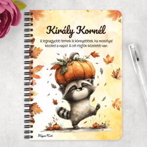 Személyre szabható - Cuki őszi mosómedve és a tök mintás A5-ös füzet - otthon & életmód - papír, írószer - jegyzetfüzet & napló - Meska.hu