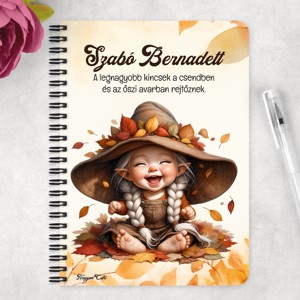 Személyre szabható - Tündéri őszi manó lány mintás A5-ös füzet - otthon & életmód - papír, írószer - jegyzetfüzet & napló - Meska.hu