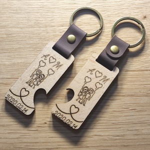 Páros fa kulcstartó Valentin-napra - Személyre szabott ajándék névvel és dátummal - Bükkfa kulcstartó  - táska & tok - kulcstartó & táskadísz - kulcstartó - Meska.hu