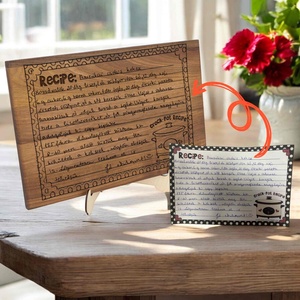 Személyre szabott receptes gravírozott vágódeszka - Egyedi ajándék különleges alkalmakra. Saját fotóról készített emlék, Otthon & Életmód, Konyhafelszerelés, tálalás, Sütés, főzés, Vágódeszka, Gravírozás, pirográfia, MESKA