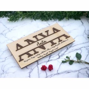 Személyre szabott 'Anya' feliratú tábla nevekkel - Egyedi gravírozott ajándék családtagok nevével, különleges al - otthon & életmód - dekoráció - asztal és polc dekoráció - asztaldísz - Meska.hu